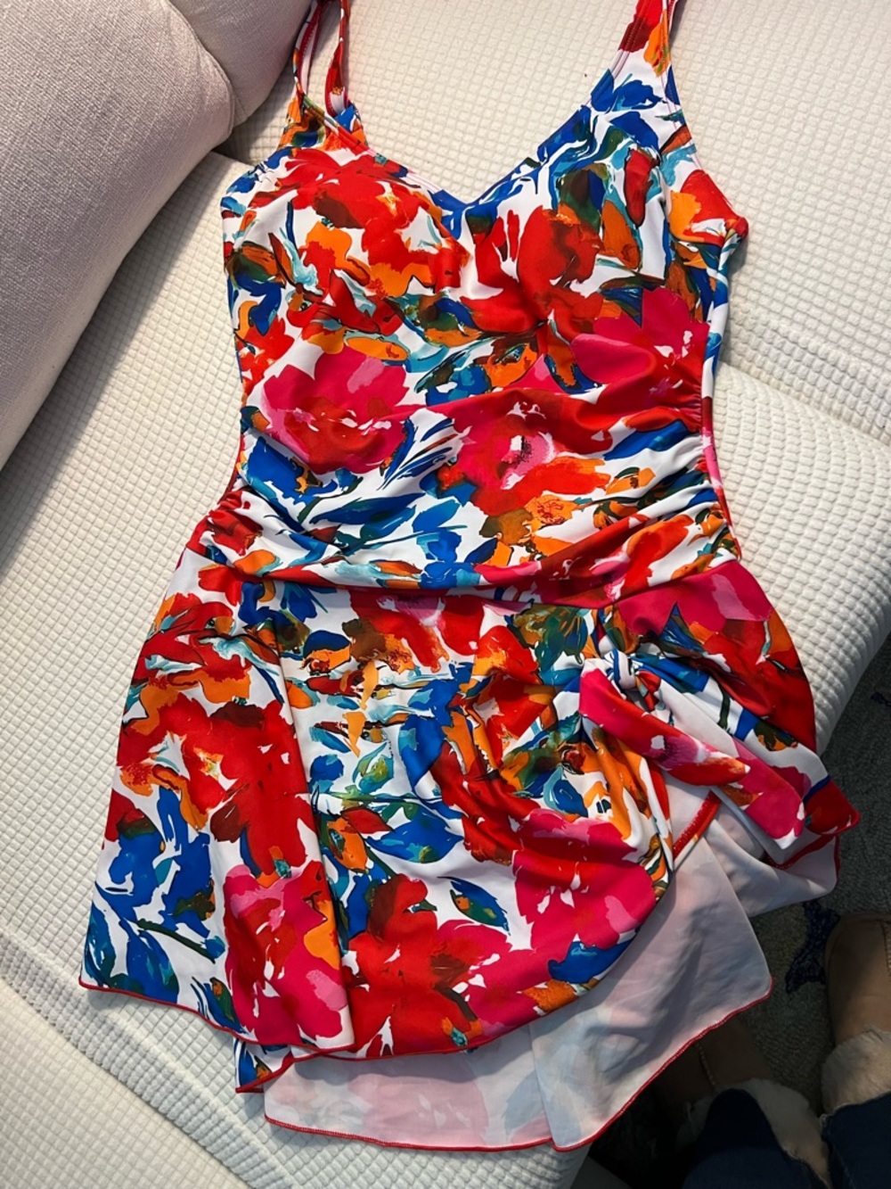 Floral Ruched One-Piece Swimdress in Multicolor